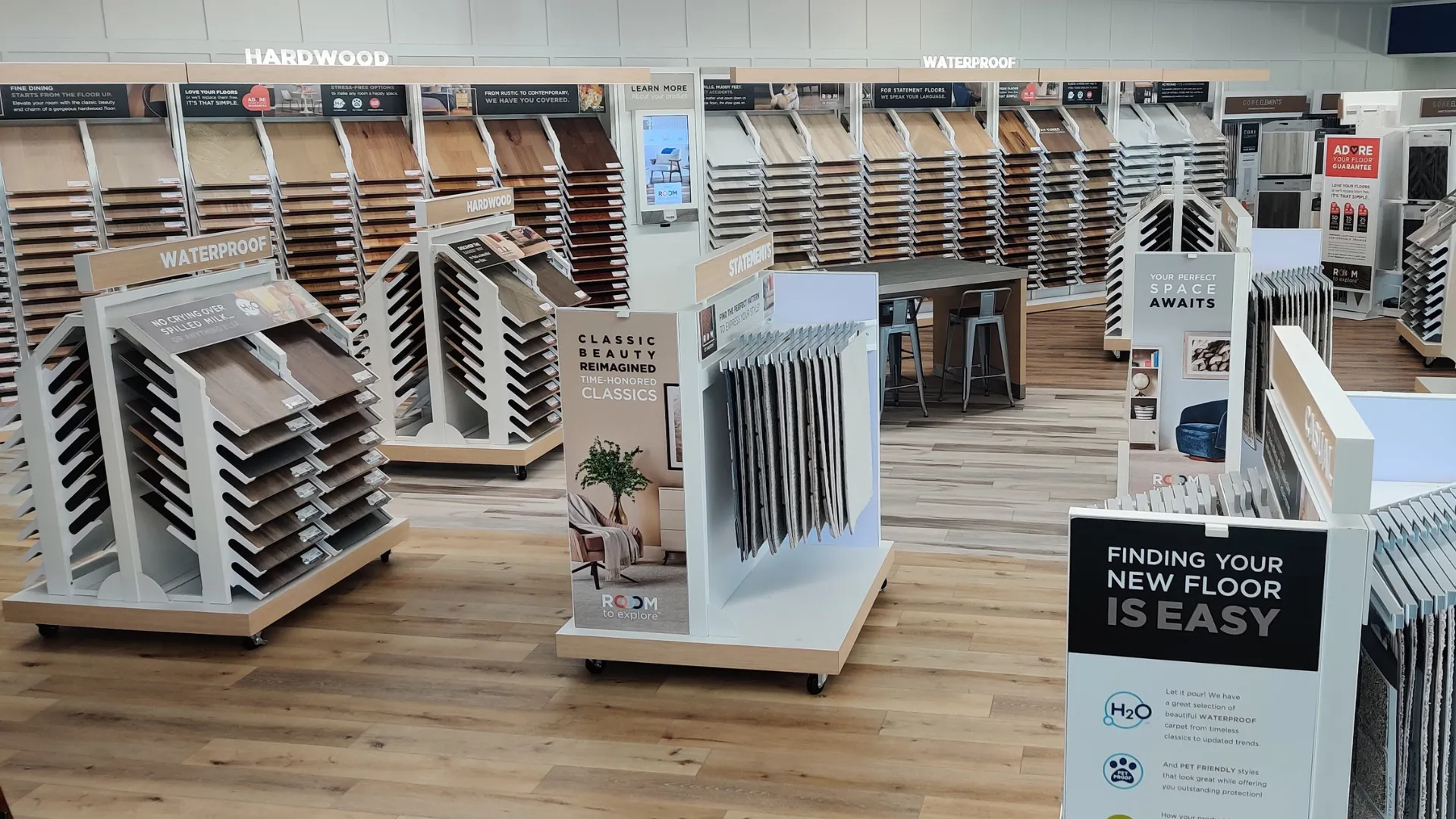 Waterproof flooring displays in the Showcase Interiors showroom