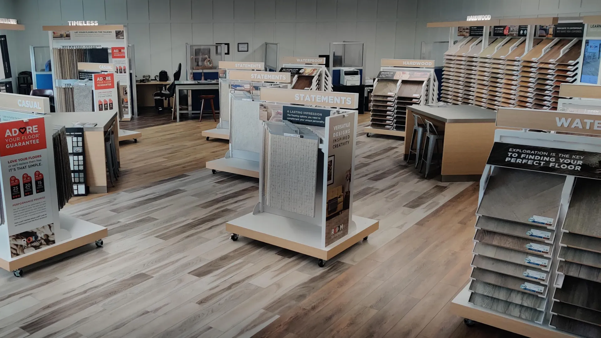 Flooring displays on the Showcase Interiors showroom floor in Rexburg, ID